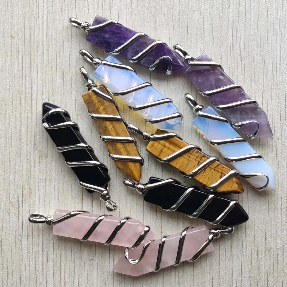 10pcs/lot natural stone mix sword shape pendants charm for jewelry marking