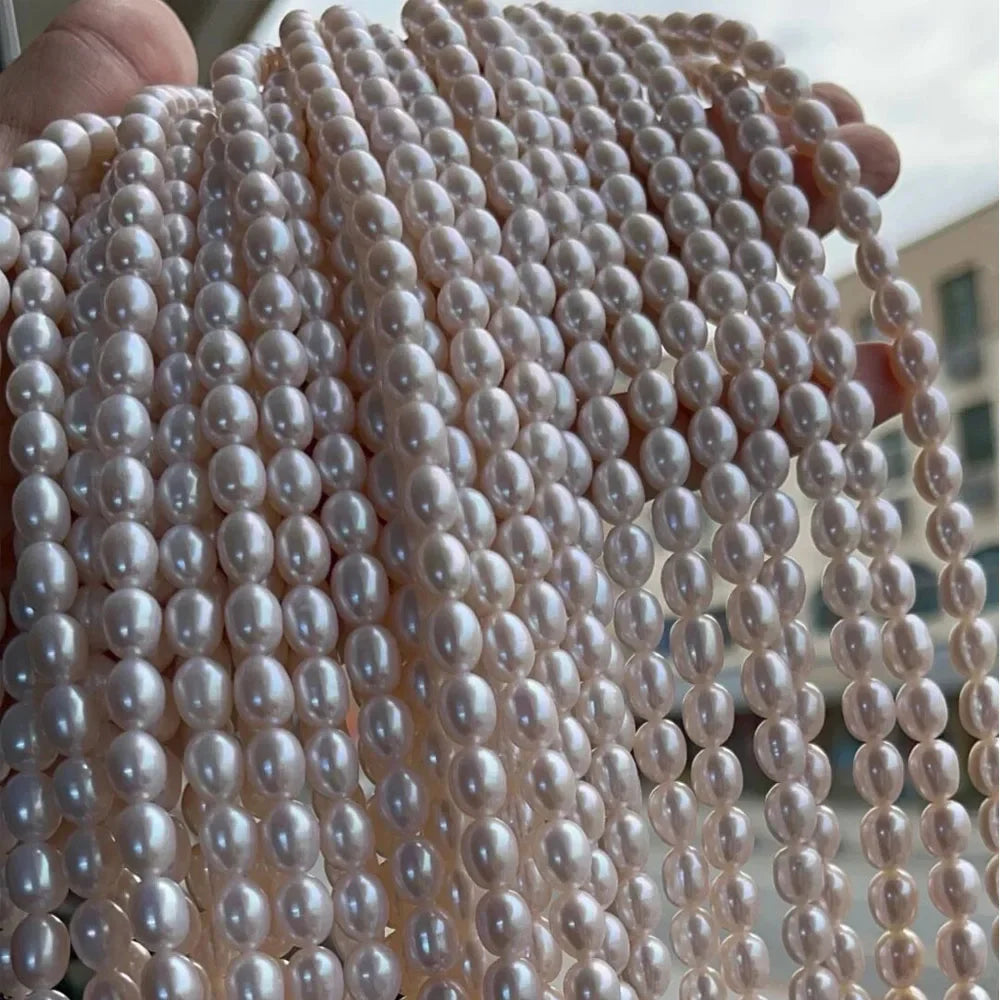 AAA Smooth Selected Natural Freshwater Pearl Rice Loose  Jewelry Making -36cm