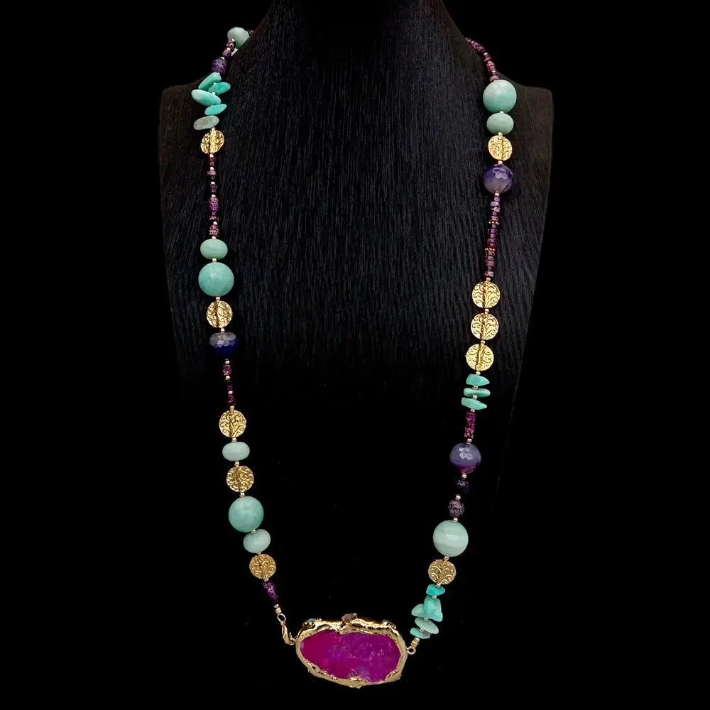 Amazontie Sea Sediment Jasper Agate Slice Long Necklace Gemstone Nekclace