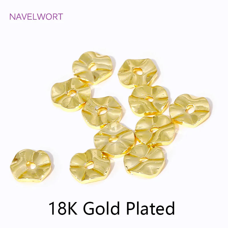 14K/18K Gold Plated Round Loose Beads Brass Wave Flat Spacer Beads 4/6/8mm
