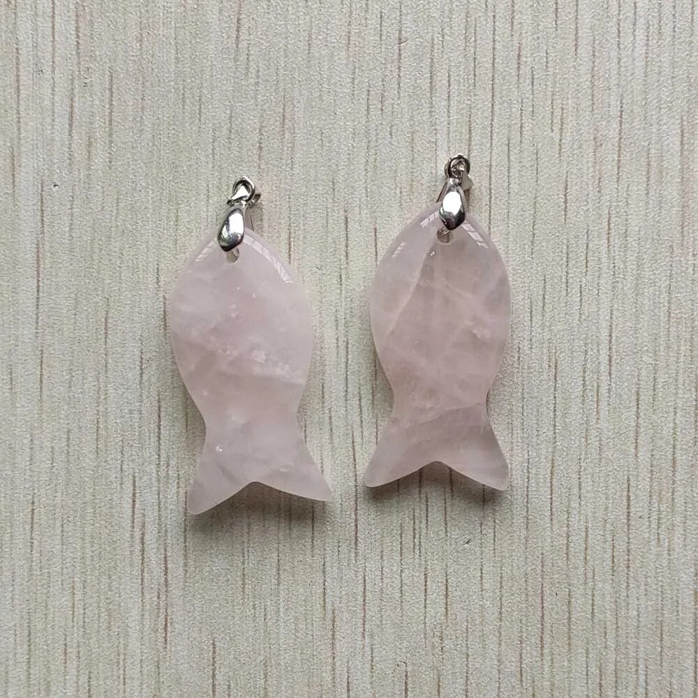 12pcs/lot natural stone mixed fish pendants diy jewelry Accessories making necklaces wholesale