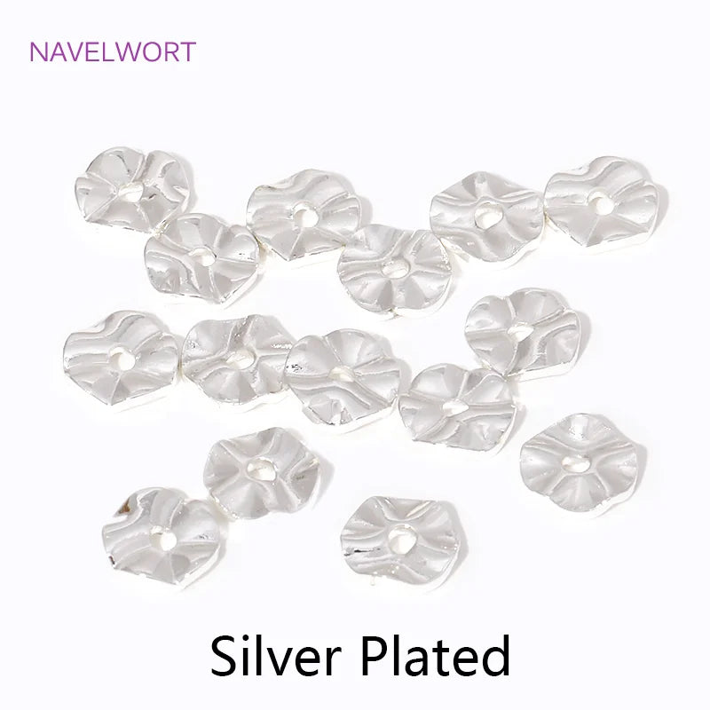 14K/18K Gold Plated Round Loose Beads Brass Wave Flat Spacer Beads 4/6/8mm