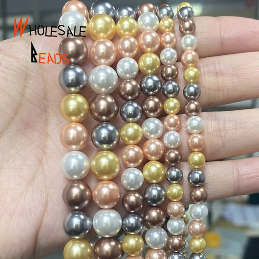 Natural Shell Pearl Beads Five Multicolor Loose Beads for Jewelry Making DIY Bracelet 6/8/10mm- 15" strand