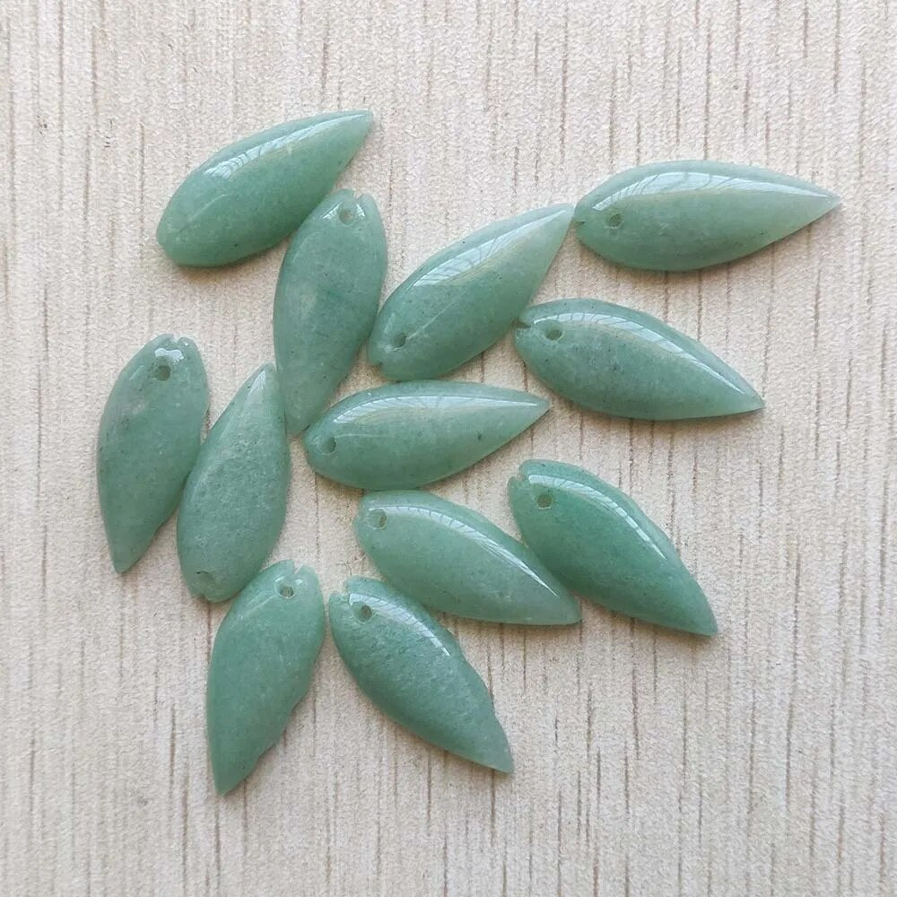 12pcs natural green aventurine carved Leaf charms pendants for jewelry Accessories making