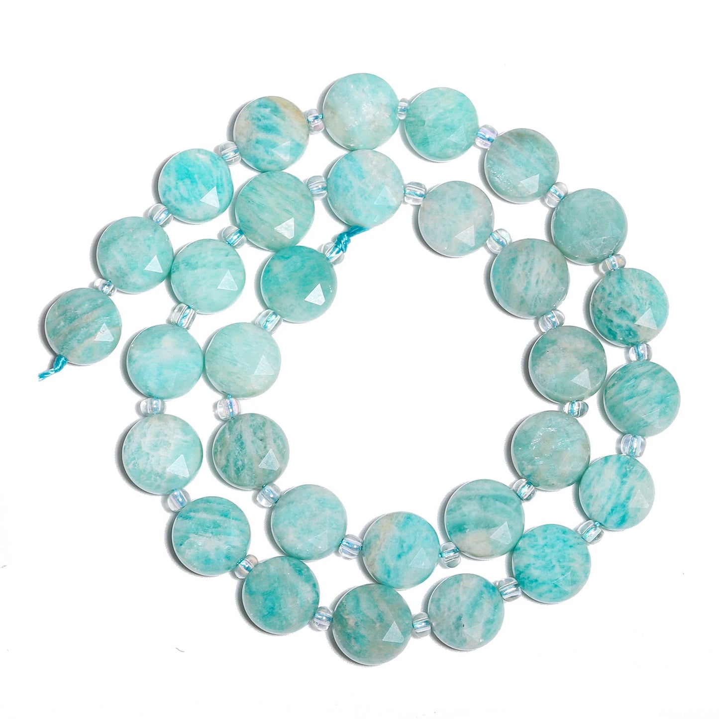 10mm AAA Faceted Coin Natural Stone Blue Amazonite Beads
