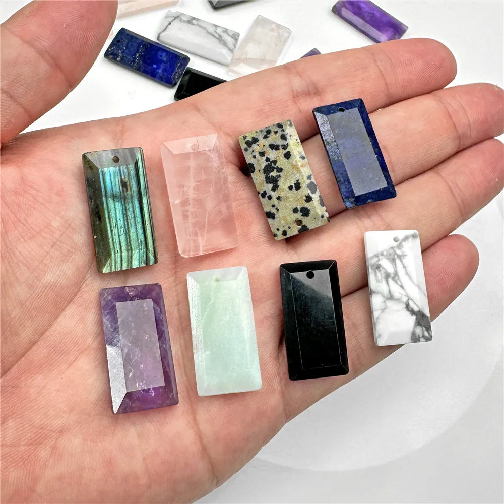 Natural Gems Stone Quartz Pendant Rectangle Slice Pendant For Women Men Jewelry Making Handmade Necklace Earring 13X25MM