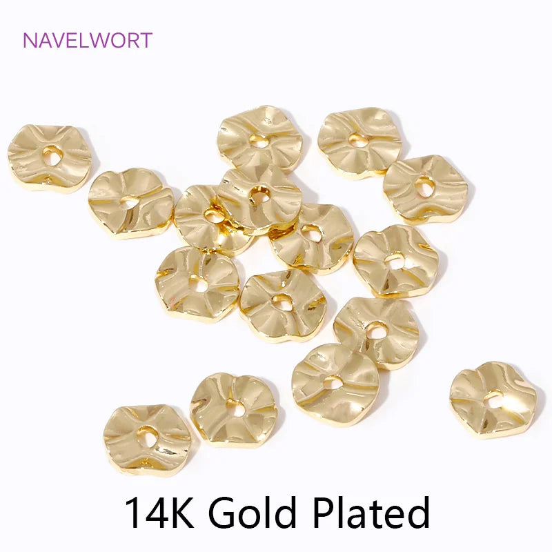 14K/18K Gold Plated Round Loose Beads Brass Wave Flat Spacer Beads 4/6/8mm