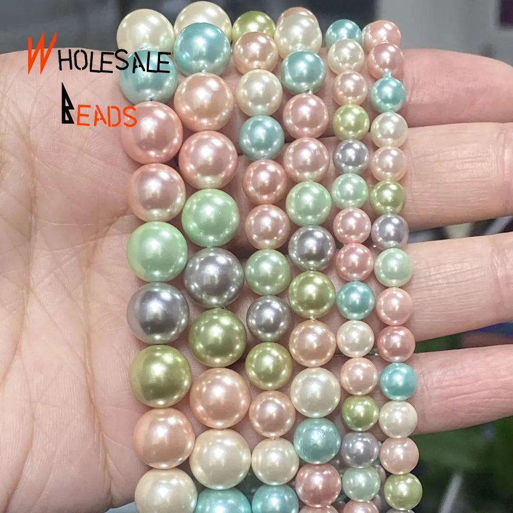 Natural Shell Pearl  Beads Seven Multicolor Loose Beads for Jewelry Making Findings DIY Bracelet  6/8/10mm-15" strand