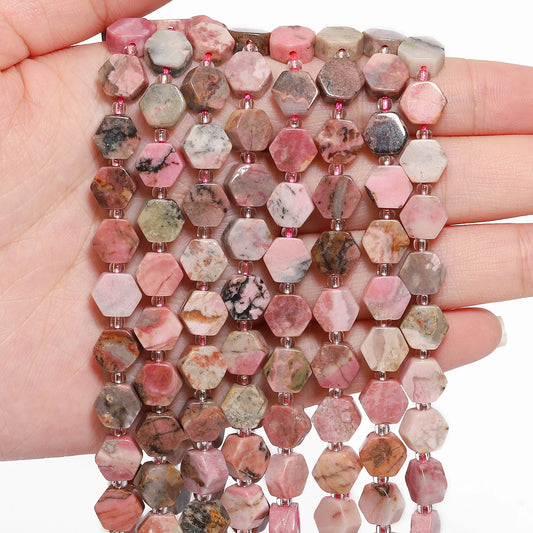 AAA Hexagon Natural Stone Rhodonite Beads 9x5mm