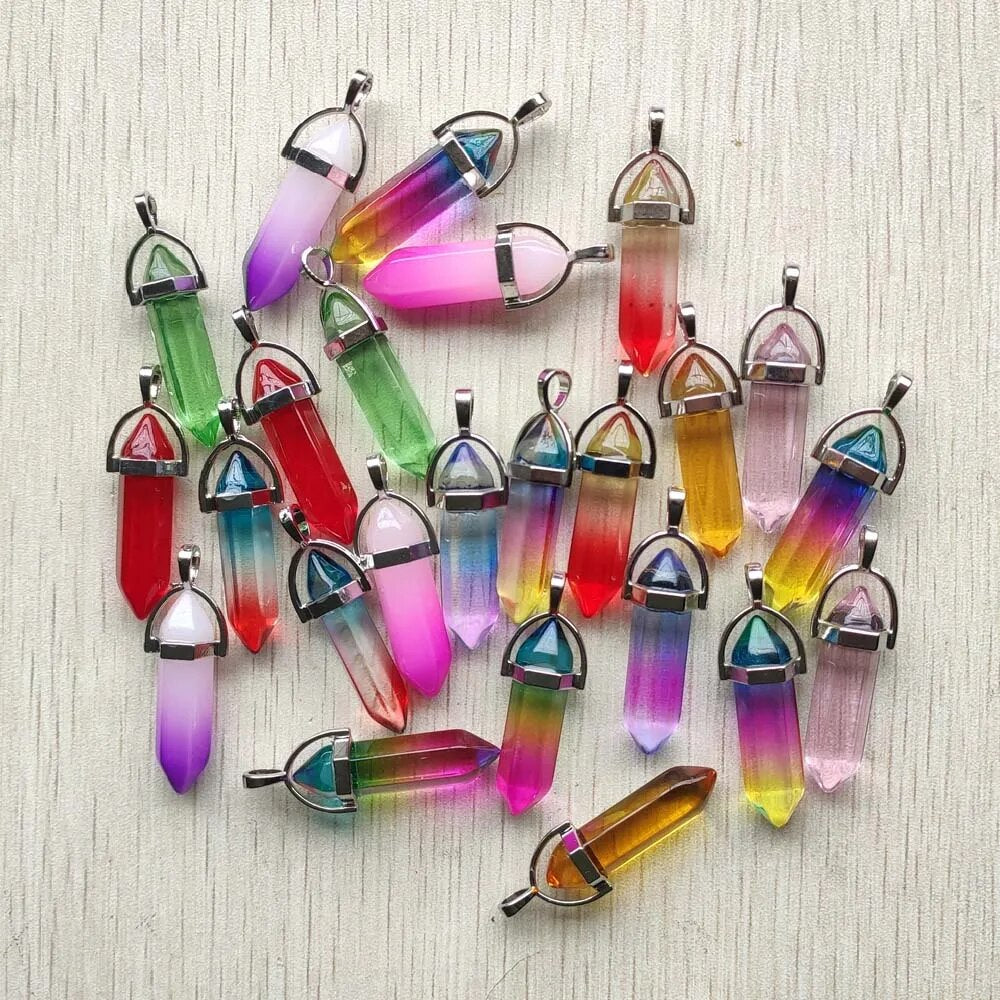 24pcs/lot aura quartz colorful pillar Point charms pendants for necklaces jewelry making