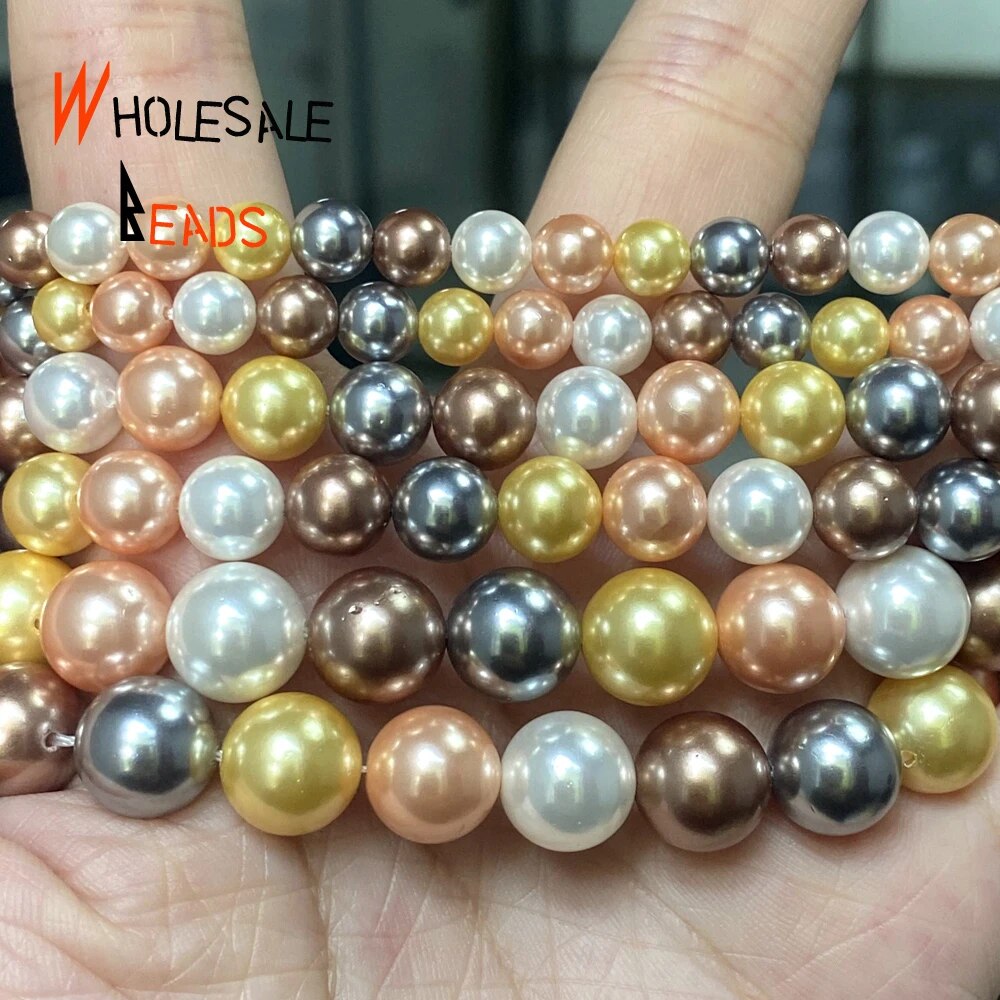 Natural Shell Pearl Beads Five Multicolor Loose Beads for Jewelry Making DIY Bracelet 6/8/10mm- 15" strand