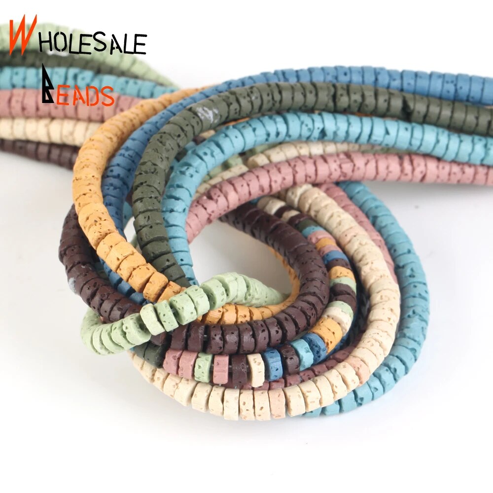 2x4mm Natural Stone Beads Colorful Cylinder Volcanic Rock Lava Beads For Jewelry Making DIY Handmade Bracelet Necklace 15'' strand