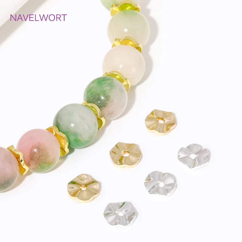 14K/18K Gold Plated Round Loose Beads Brass Wave Flat Spacer Beads 4/6/8mm