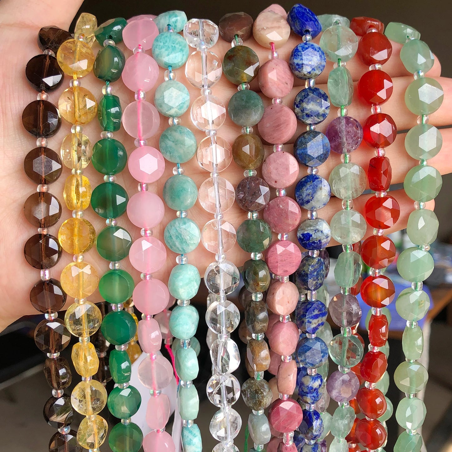 10mm AAA Faceted Coin Natural Gemtone Beads For Jewelry Making DIY 15'' Strand