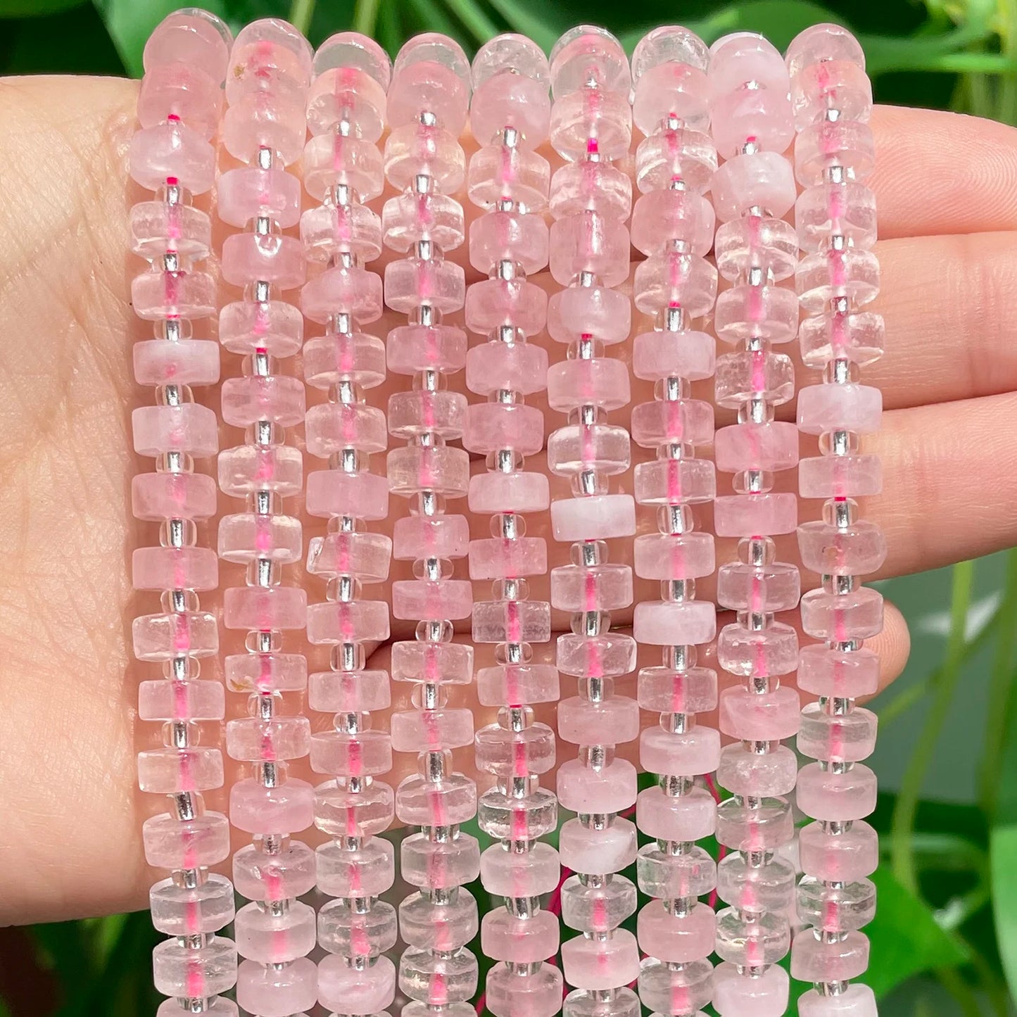 Rose Quartz Rondelle Wheel Round Loose Spacer Beads for Jewelry Making DIY