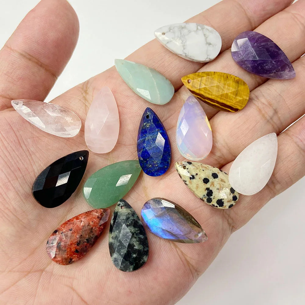 2PCS Natural Water Drop Stone 13X25mm Faceted Top Drilled Pendant Earrings Charm