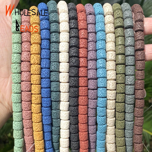 8 10mm Natural Stone Beads Colorful Volcanic Rock Lava Cylinder Beads For Jewelry Making DIY Handmade Bracelet Necklace 15'' strand