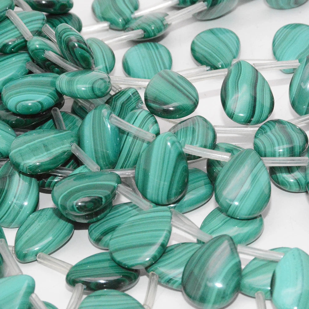 Natural Malachite Smooth Water Drop Beads 12x16mm25 Beads strand