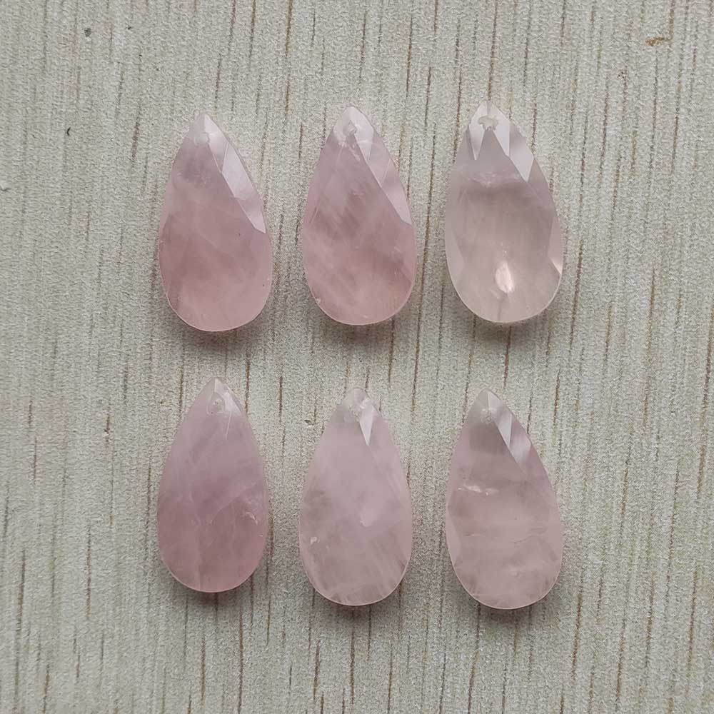 12pcs Beautiful Natural rose quartz stone pink water drop cut faceted pendants for jewelry making