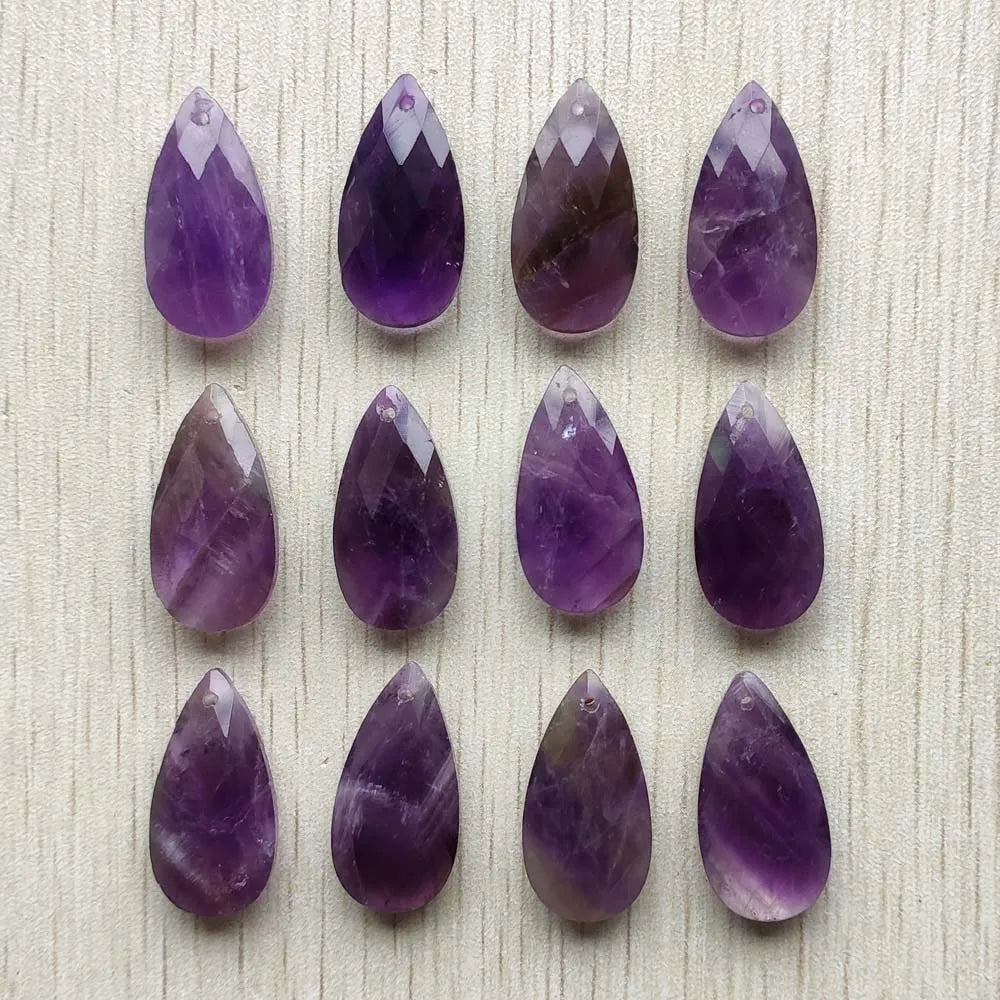 12pcs/Lot Natural Amethyst faceted stone water drop charms diy jewelry pendants making Wholesale