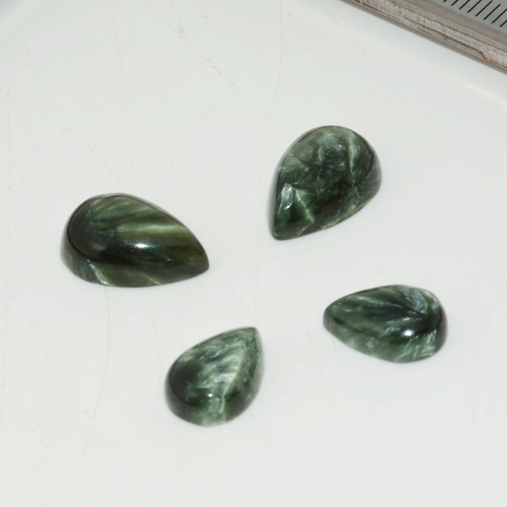 Natural Seraphinite / Clinochlore Water Droplet Cabochon 8x12mm / 10x14mm , 2 Pieces / Lot