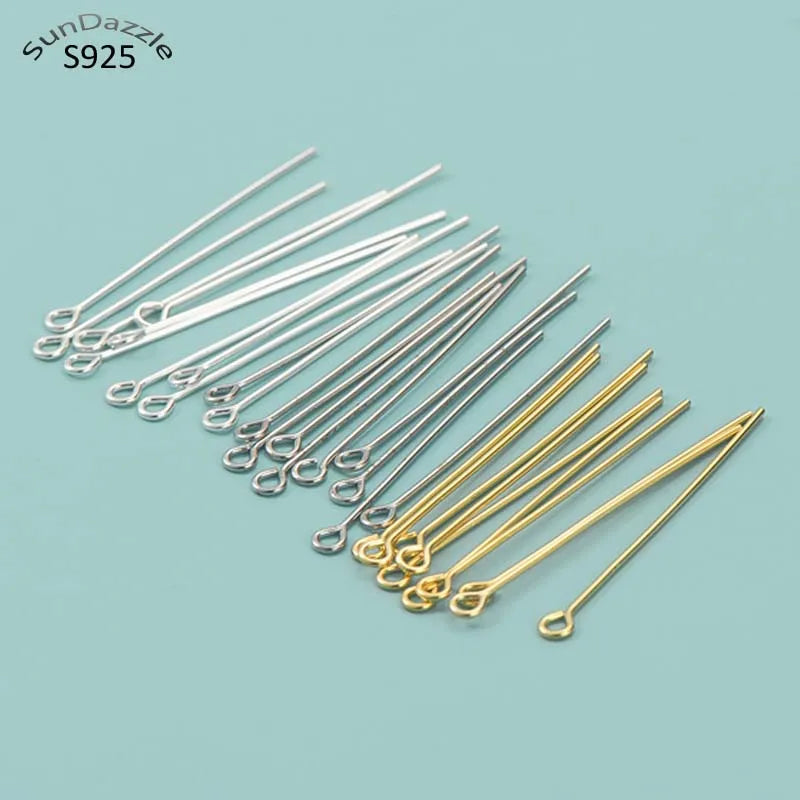 10pcs Solid 925 Sterling Silver Needle Pins Gold Earring Necklace Connector Part Base DIY Jewelry Making Findings