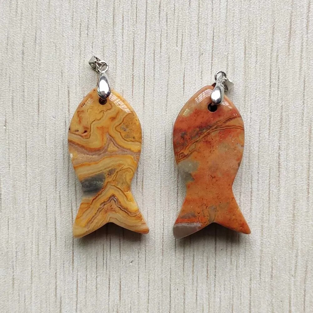 12pcs/lot natural stone mixed fish pendants diy jewelry Accessories making necklaces wholesale