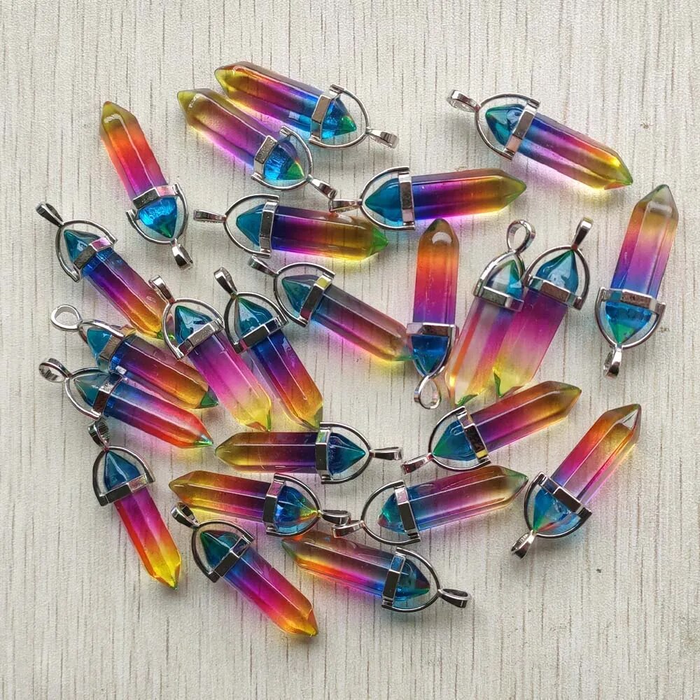 24pcs/lot aura quartz colorful pillar Point charms pendants for necklaces jewelry making