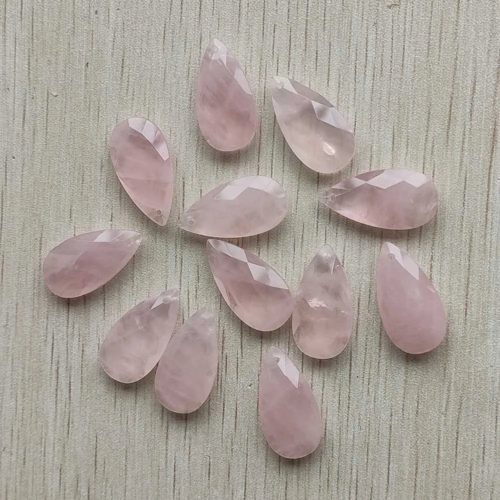 12pcs Beautiful Natural rose quartz stone pink water drop cut faceted pendants for jewelry making