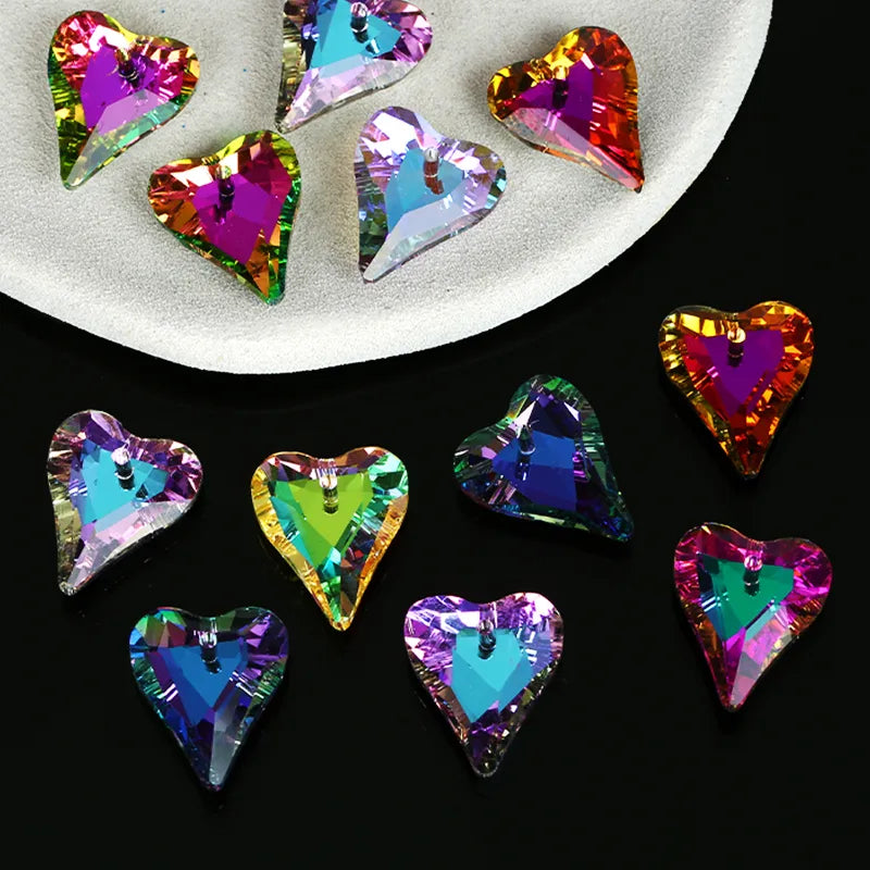 12/24PCS 17x14mm Crystal Heart Pendant Beads for Jewelry Making DIY Earrings Necklace Loose Beads Plating Color Accessory