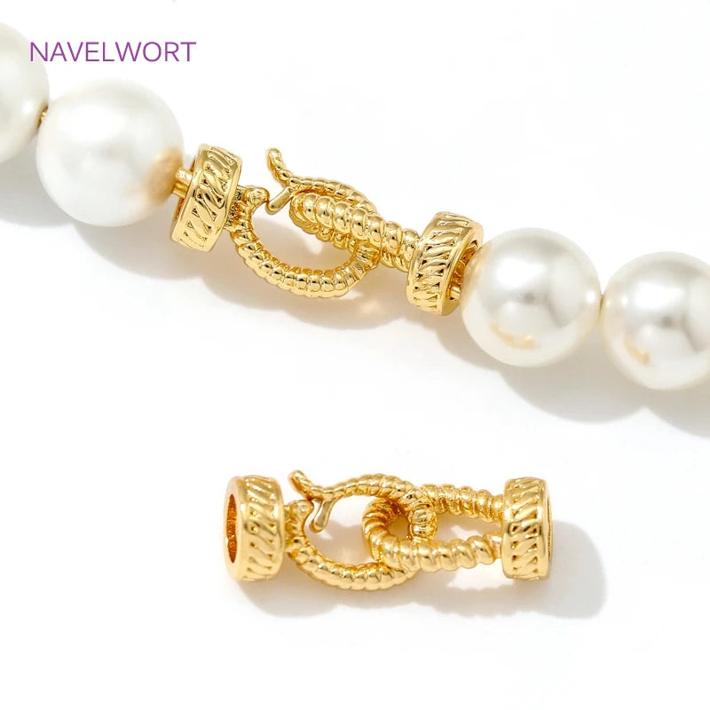 18K Gold Plated Brass Pearl Clasp Lock,Brass Connector Clasps End Caps Fastener