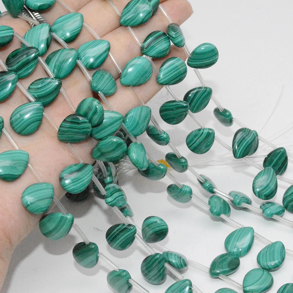 Natural Malachite Smooth Water Drop Beads 12x16mm25 Beads strand