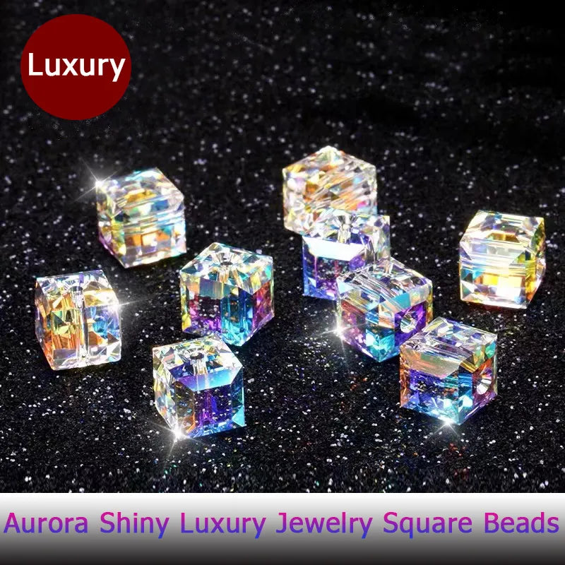 30/50PCS 6-10MM Crystal Beads AB Color Cube Square Beads Loose Spacer Beads for DIY Necklace Earring Jewelry Making