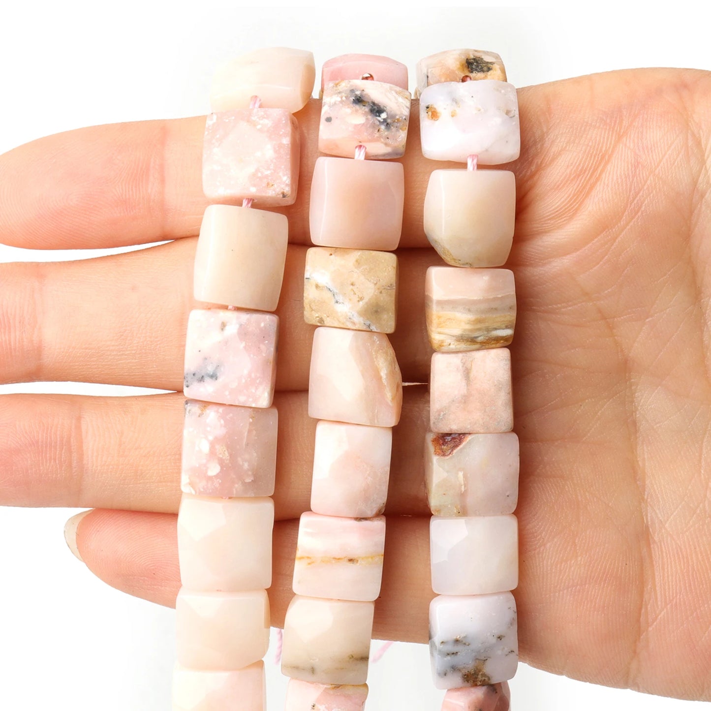 Faceted AAA Pink Opal Square 10mm Natural Stone Bead Cube Loose Beads