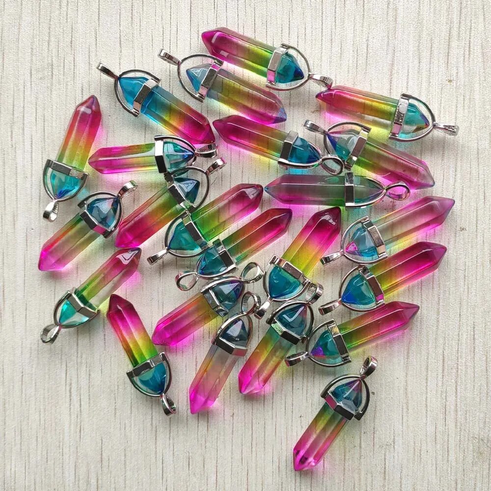 24pcs/lot aura quartz colorful pillar Point charms pendants for necklaces jewelry making