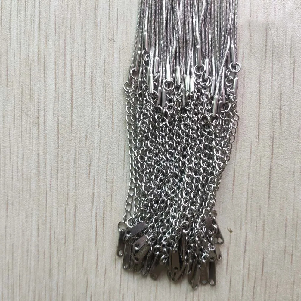 50pcs 0.9mm 1.2mm Stainless Steel Snake Chain Necklaces 45cm+5cm Lobster Clasp DIY Jewelry Accessories Wholesale