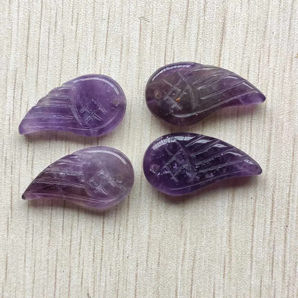 8pcs/lot Natural amethysts stone carved angel wings shape pendants for jewelry making Wholesale