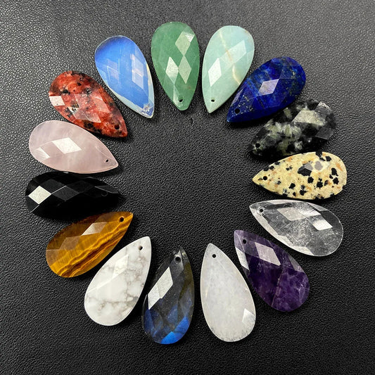 2PCS Natural Water Drop Stone 13X25mm Faceted Top Drilled Pendant Earrings Charm