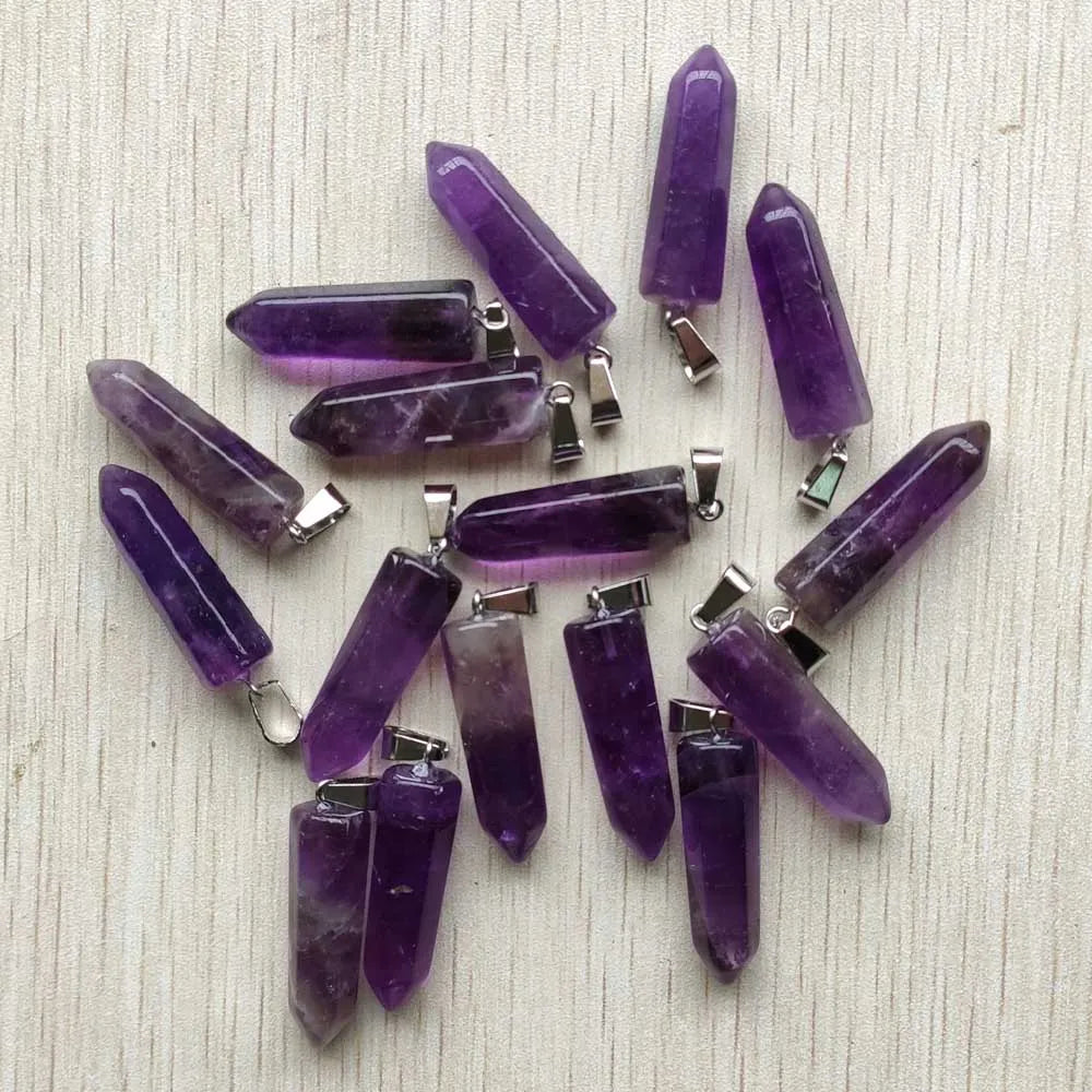 12pcs/lot Natural Amethyst Stone pendulum charms pendants for jewelry making Wholesale