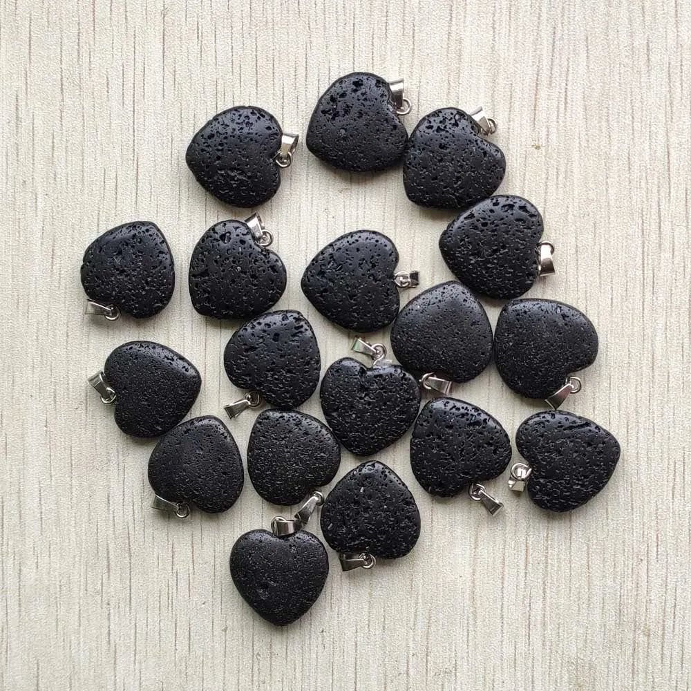 50pcs/lot Black Natural Volcanic Rock Fashion heart pendants for jewelry Accessories making