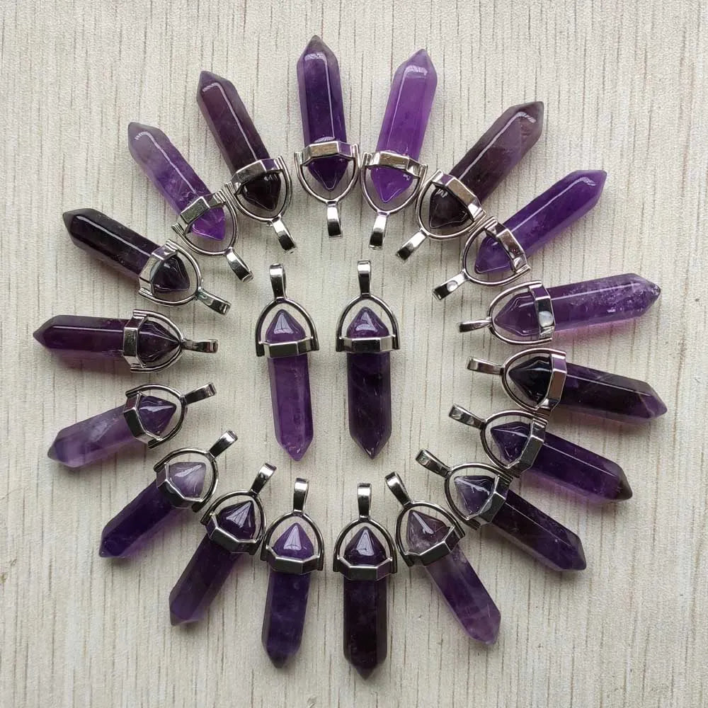 24pcs/lot Natural Amethyst stone High quality healing Point crystal pillar pendants for jewelry making