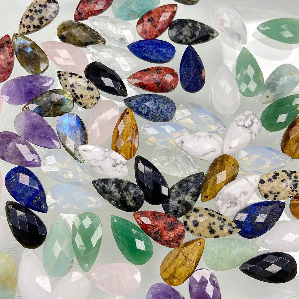 2PCS Natural Water Drop Stone 13X25mm Faceted Top Drilled Pendant Earrings Charm