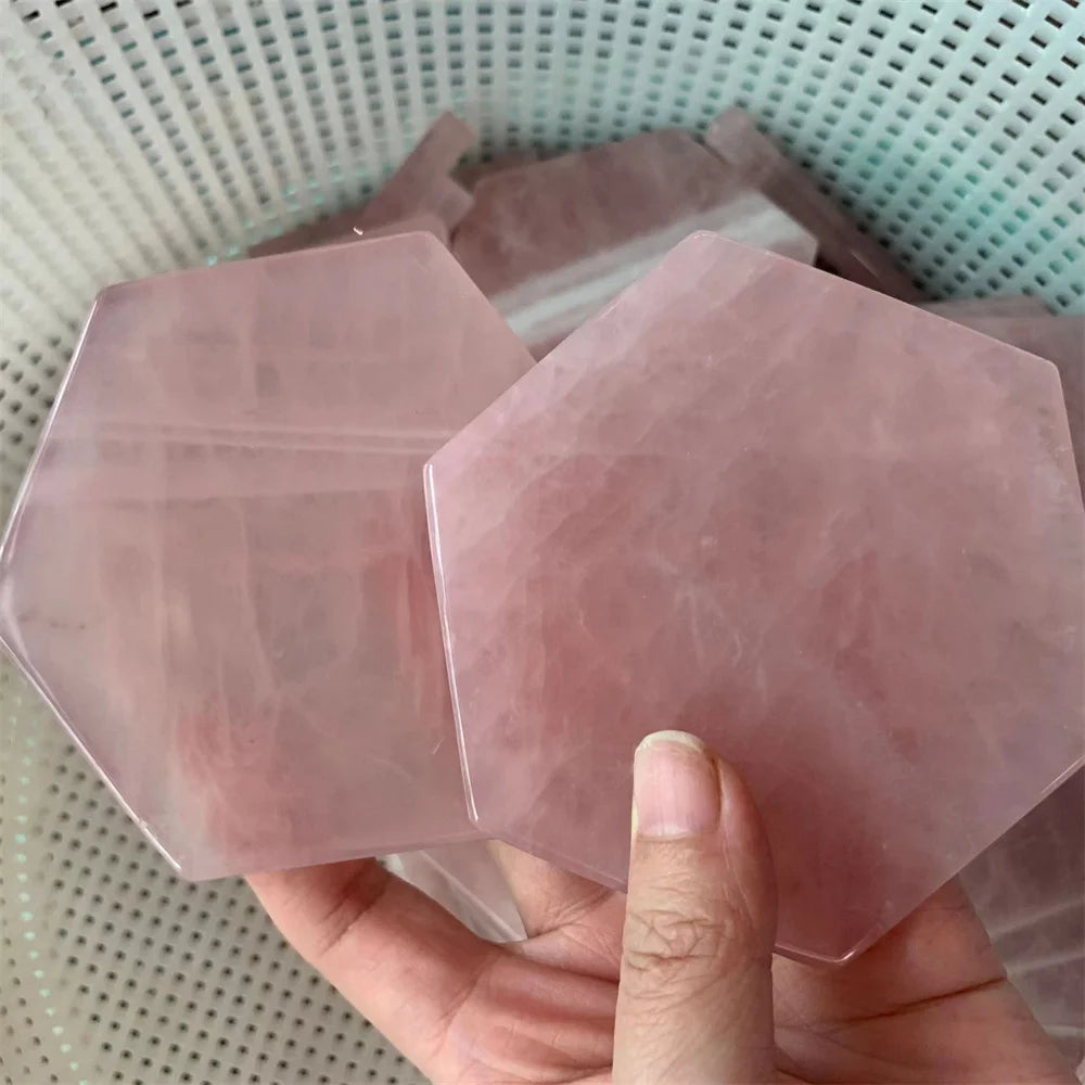 Natural Rose Quartz Coaster Crystal Stone Magic Slice Decor Healing Reiki Gift