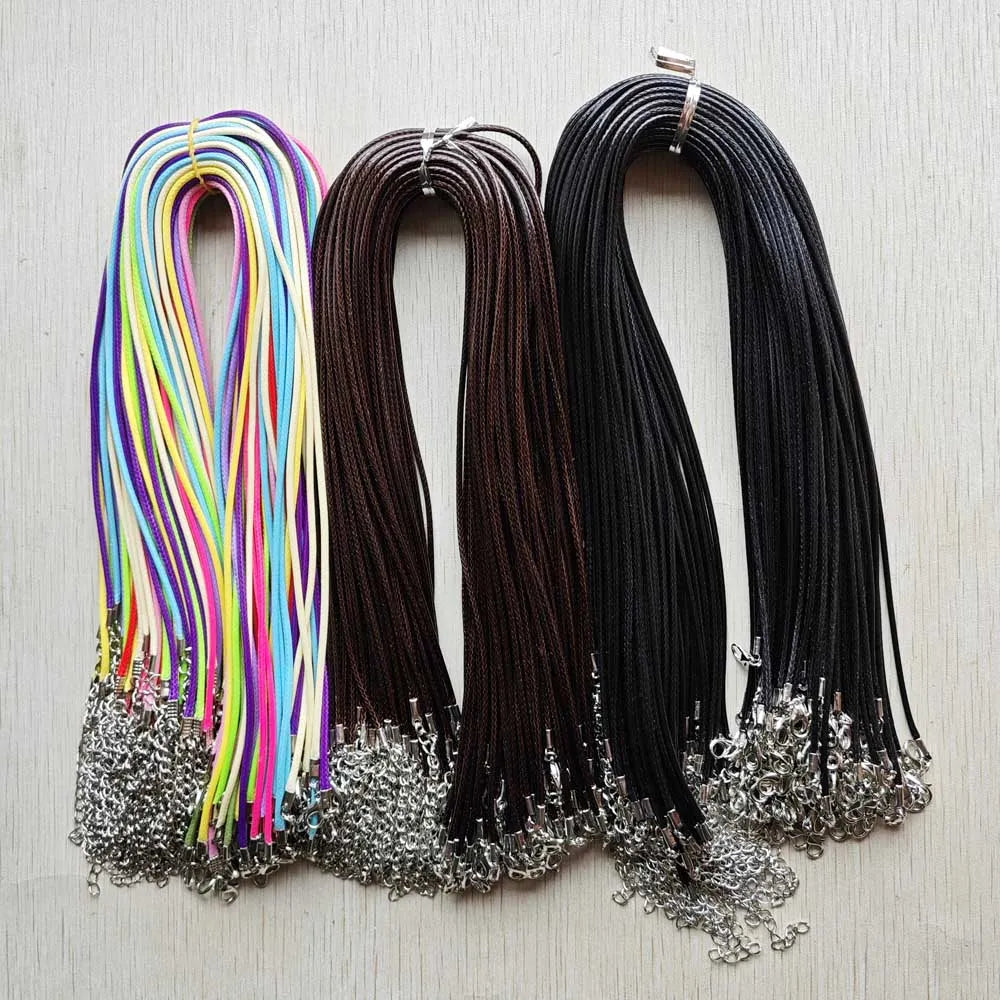 100 pcs 1.5mm 2.0mm Mix Black Coffee Wax rope lobster clasp necklaces 45mm 60cm 70cm lanyard cords diy pendants Jewelry Making