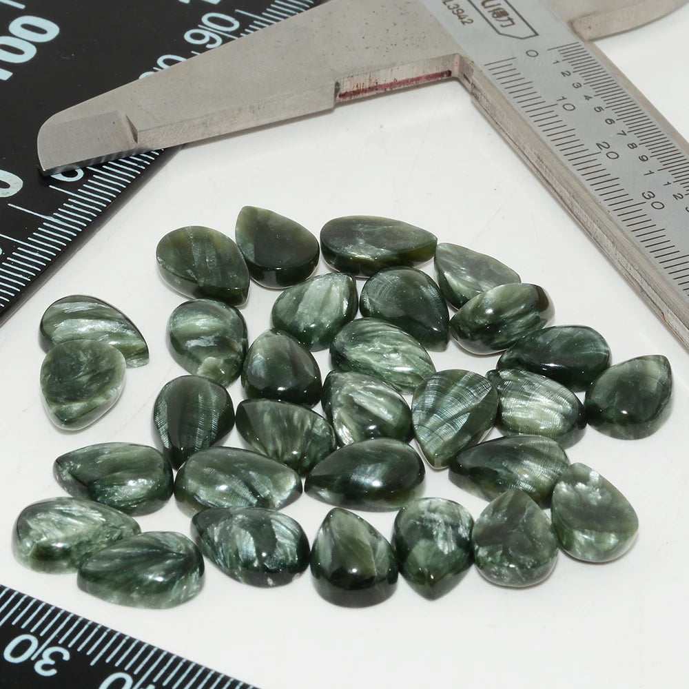 Natural Seraphinite / Clinochlore Water Droplet Cabochon 8x12mm / 10x14mm , 2 Pieces / Lot