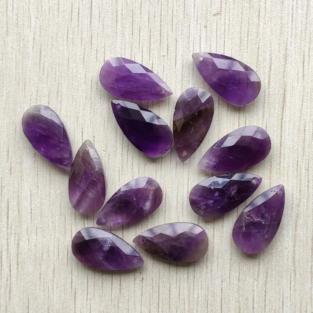 12pcs/Lot Natural Amethyst faceted stone water drop charms diy jewelry pendants making Wholesale