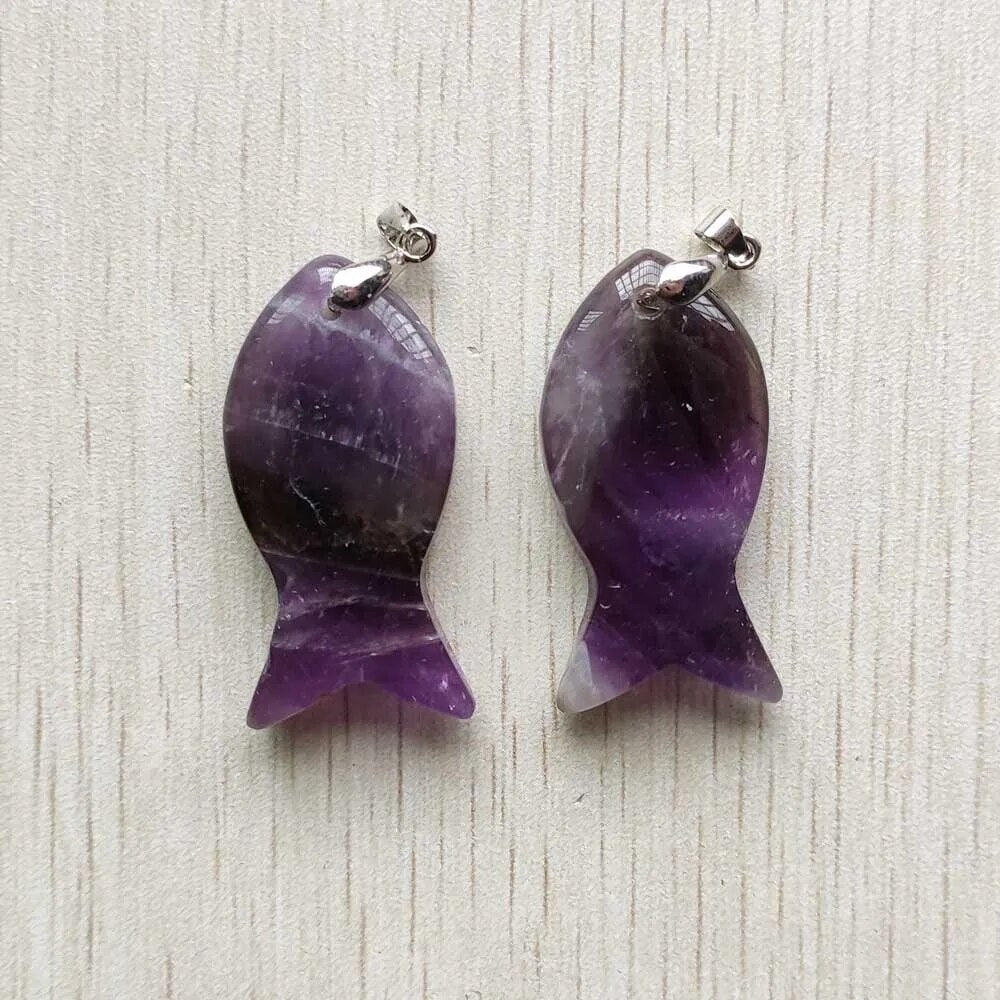 12pcs/lot natural stone mixed fish pendants diy jewelry Accessories making necklaces wholesale