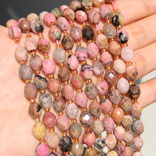 8x7mm AAA Faceted Oval Rhodonite Beads Natural Stone Pink Rice Shape