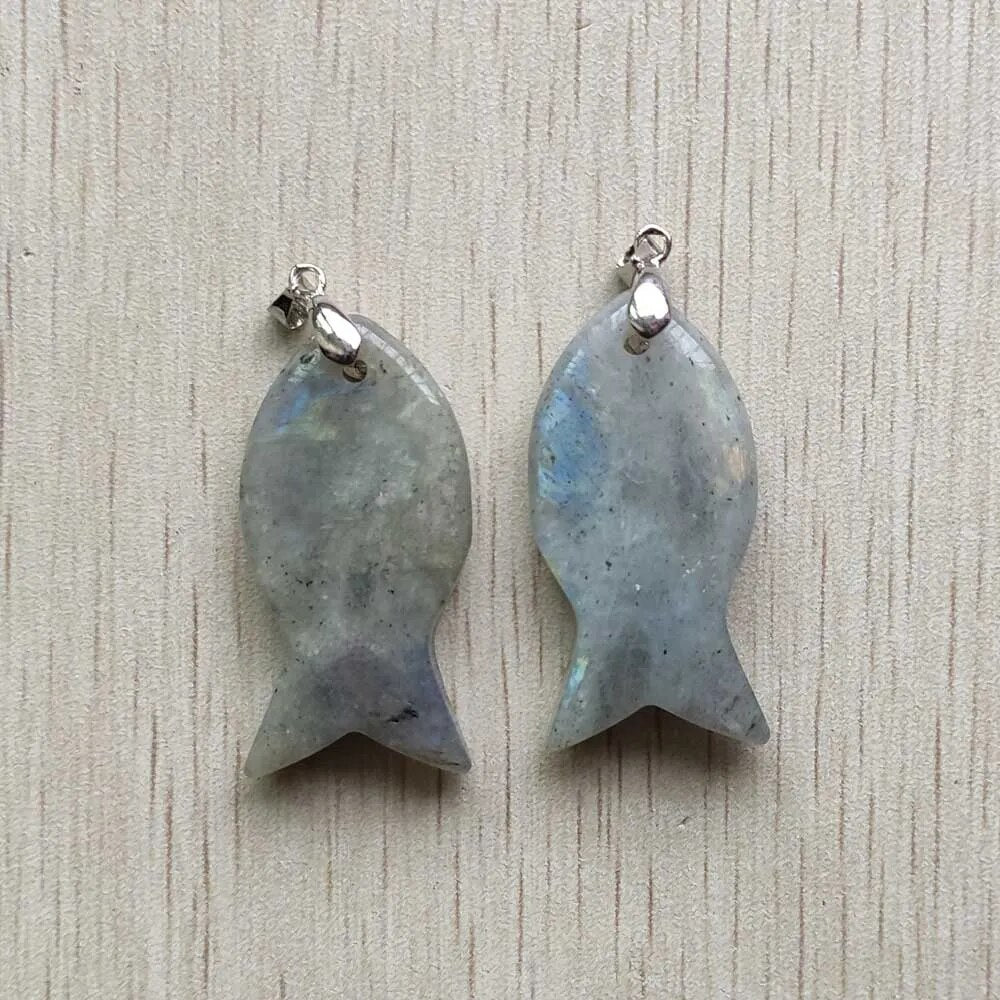 12pcs/lot natural stone mixed fish pendants diy jewelry Accessories making necklaces wholesale