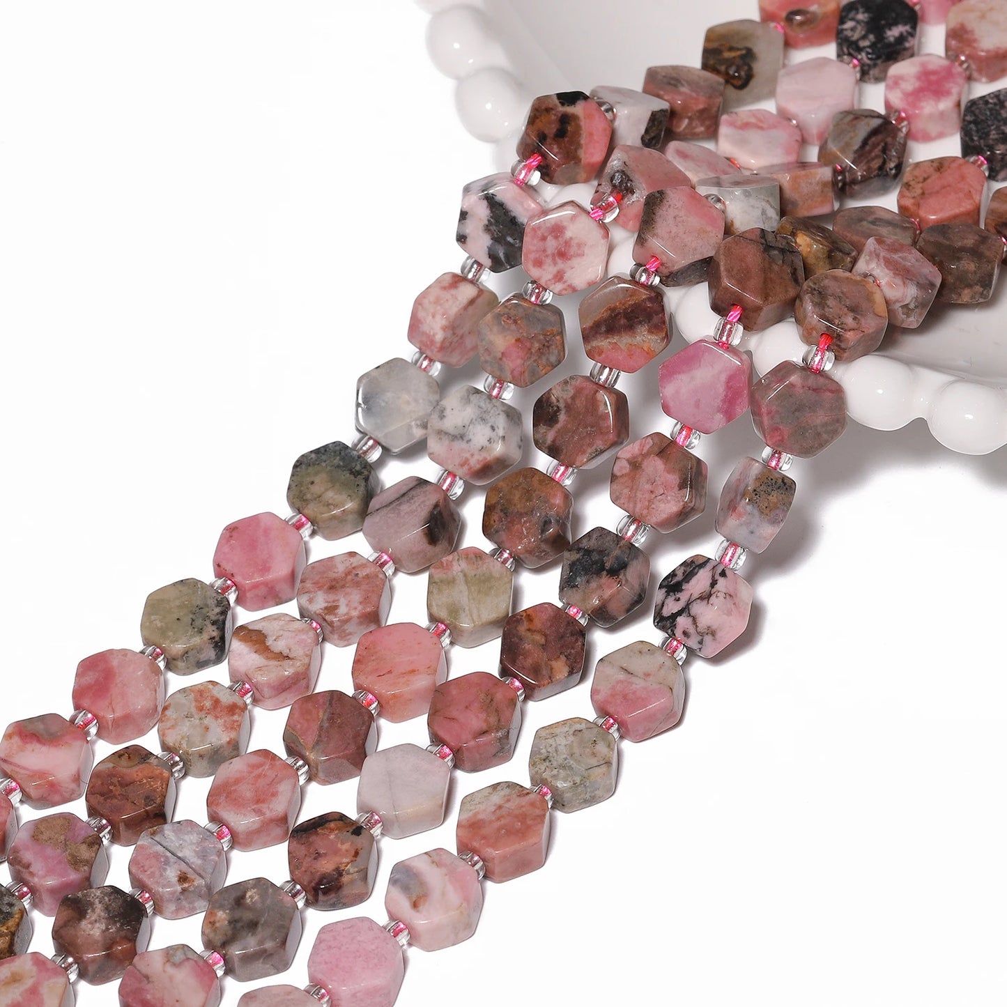 AAA Hexagon Natural Stone Rhodonite Beads 9x5mm
